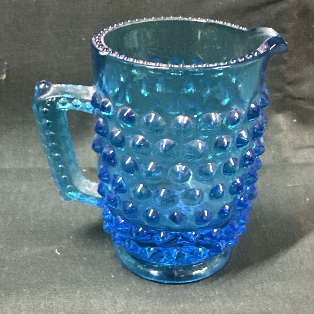 Fenton Colonial Blue Hobnail Art Glass Creamer Mini Pitcher 3"